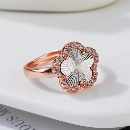 Bague Trèfle Or Rose et Blanc