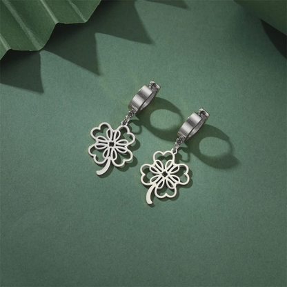 Boucle d'Oreille Créole Trèfle argent