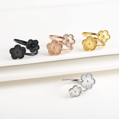 Bague Trèfle Fleur acier