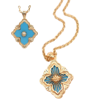 Collier Trèfle Réversible bleu ciel
