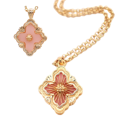 Collier Trèfle Réversible rose